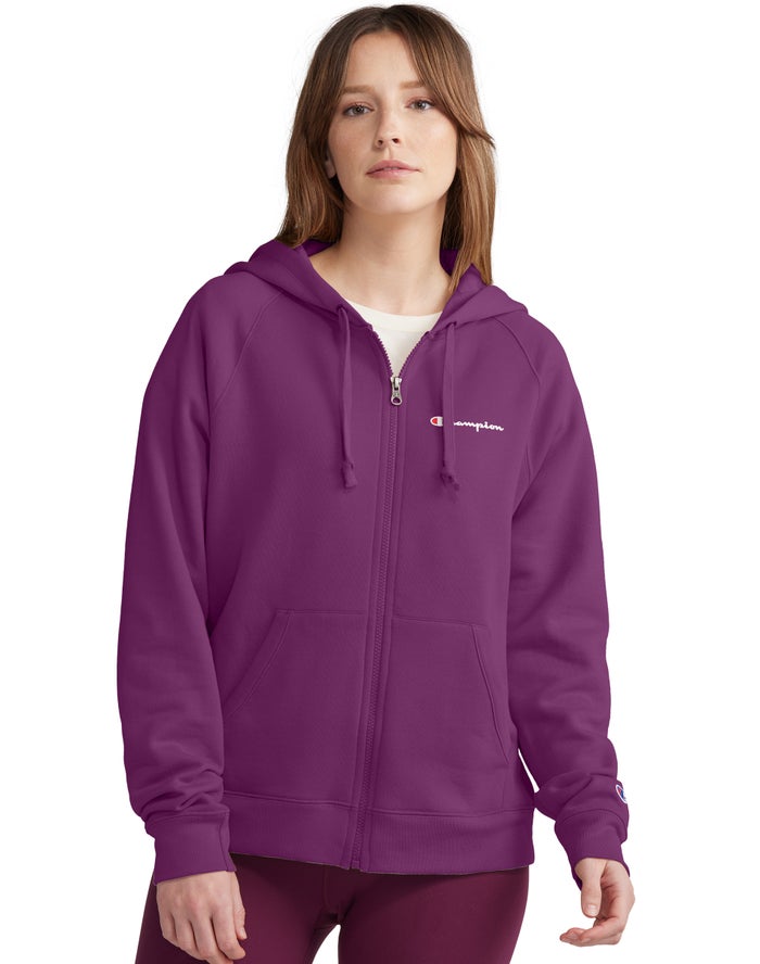 Champion Powerblend Fleece Full Zip Kadın Kapşonlu Sweatshirt Koyu Mor ( ATVMWI529 )